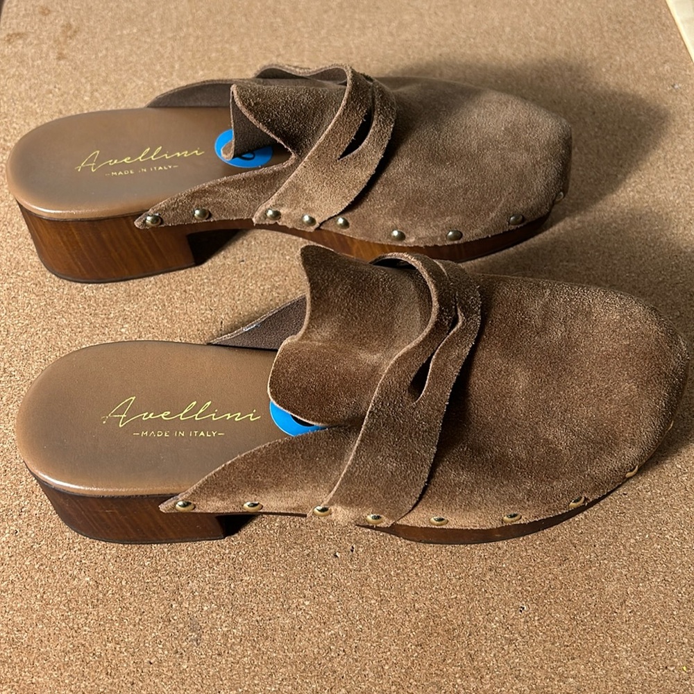 Avellini Italian Clog Leather Cognac Color Suede size 6.5 Made in Italy